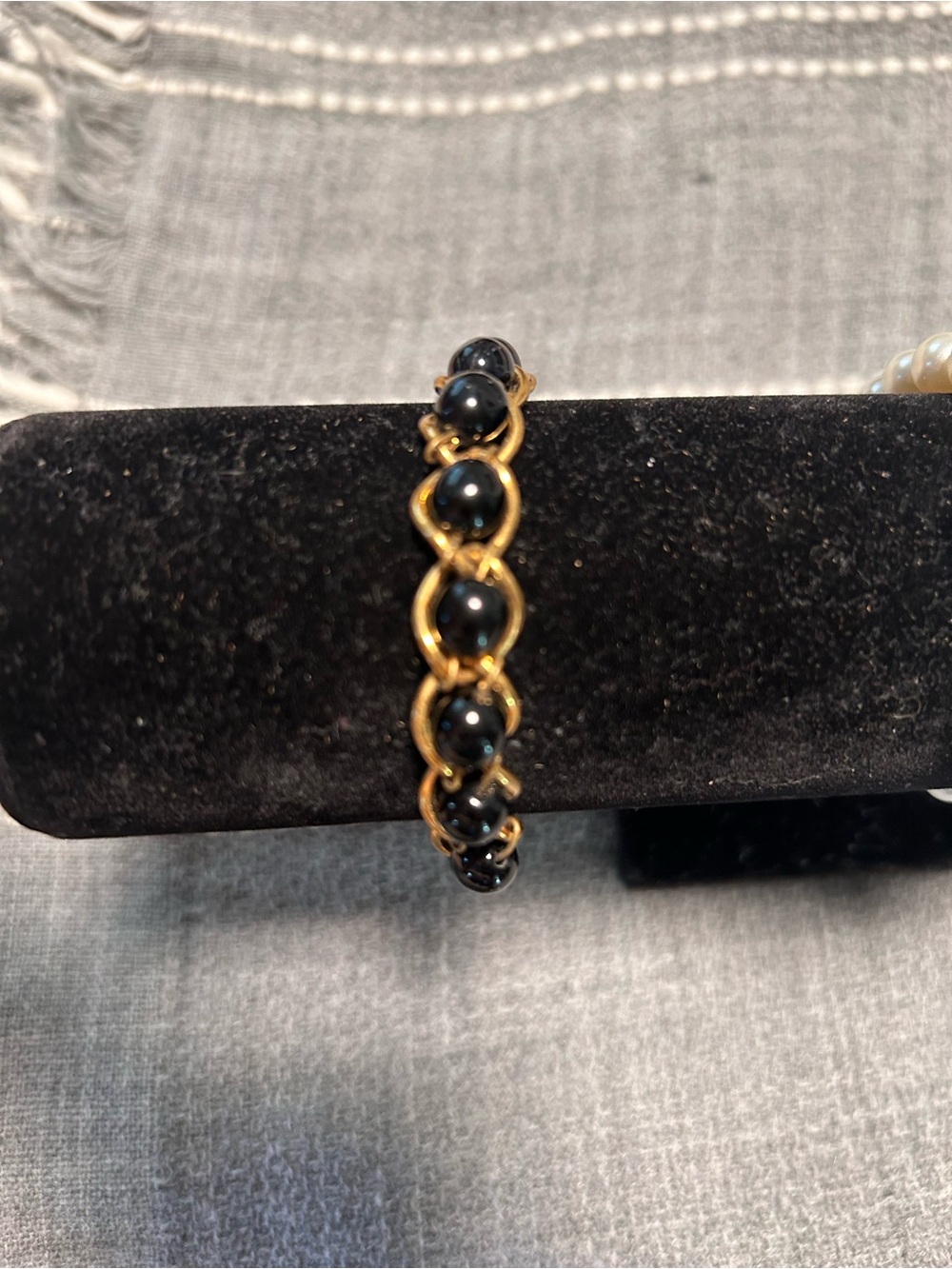 Monet Gold-Tone Chain Bracelet with Black Beads